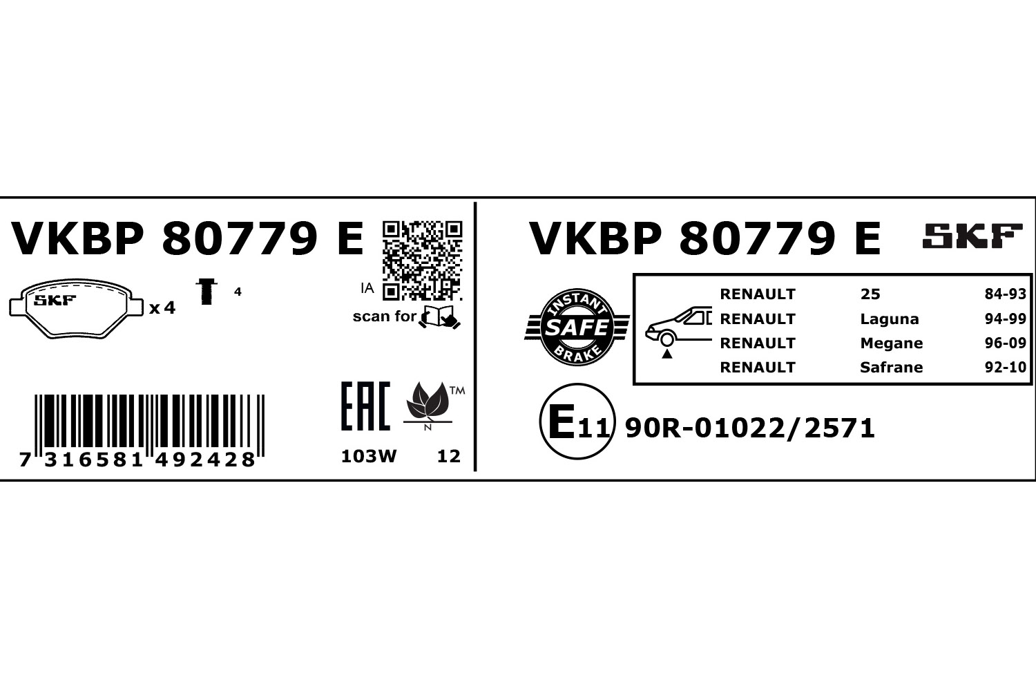 SKF VKBP 80779 E Bremsbelagsatz, Scheibenbremse